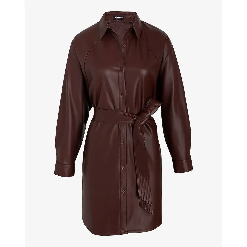 EXPRESS®️Faux Leather Boyfriend Mini Portofino Oversized Shirt Dress NWT-SZ... - Picture 5 of 10